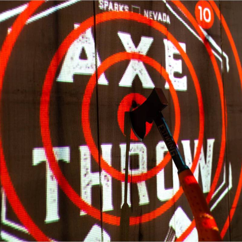 a close up of an axe target